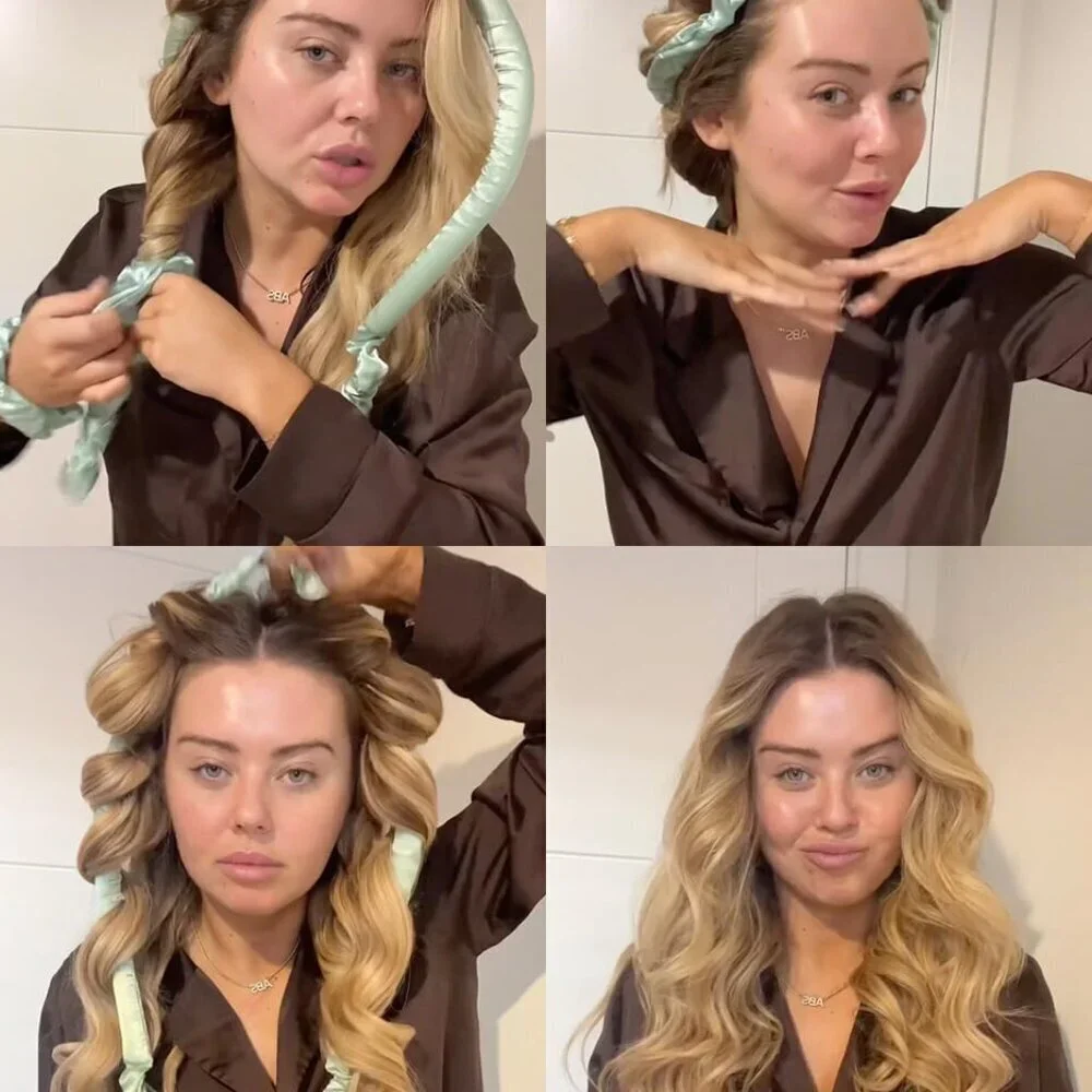 Heatless Satin Curlers Set with Scrunchies Headband Claw for All Hair Types